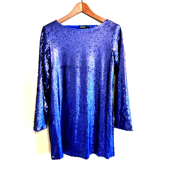 Nasty Gal Backless Blue Sequin Dress - Picture 1 of 3